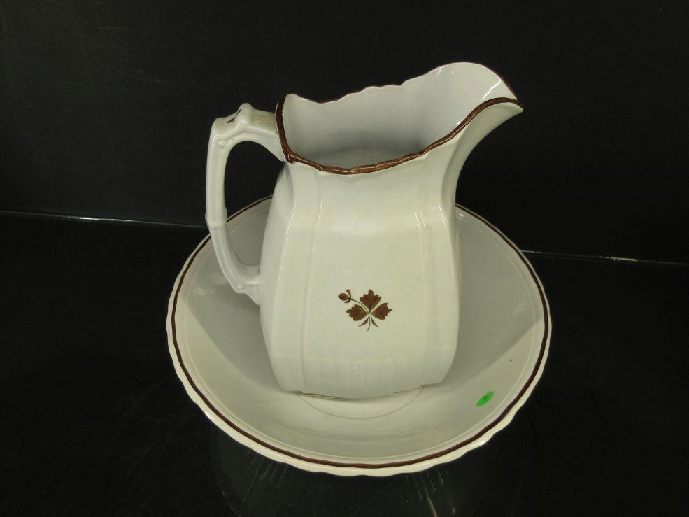 Ironstone Tea Leaf Pitcher and Bowl