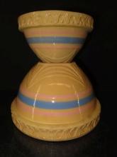 Lot of (2) Pink and Blue Band Stoneware Bowls