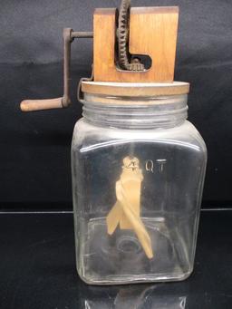 4 qt. Butter Churn with Wooden and Cast Iron Hand Crank Mixer