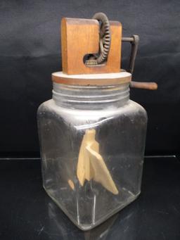 4 qt. Butter Churn with Wooden and Cast Iron Hand Crank Mixer