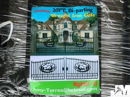 (UNUSED) 2019 GREATBEAR 20' BI-PARTING WROUGHT IRON GATE W/DEER ARTWORK