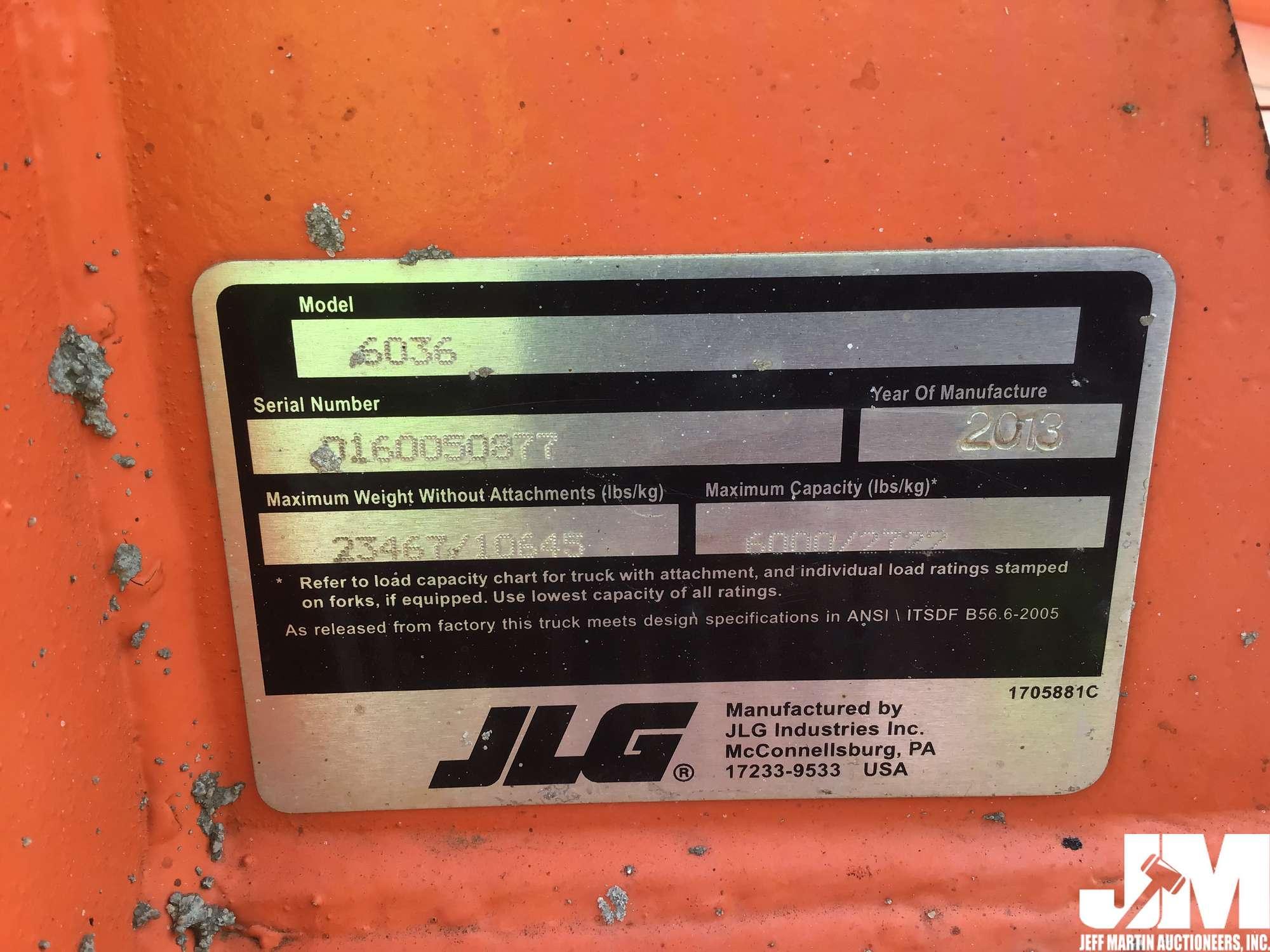 2013 JLG SKYTRAK 6036 TELESCOPIC FORKLIFT SN: 0160050877