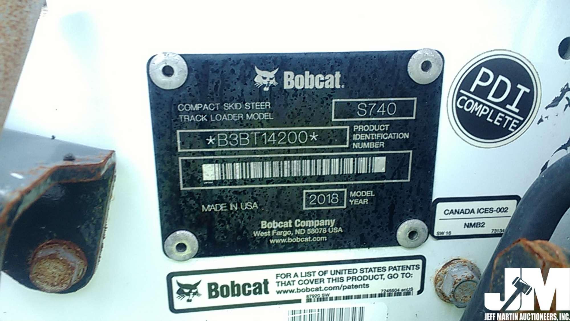 2018 BOBCAT S740 SKID STEER SN: B3BT14200