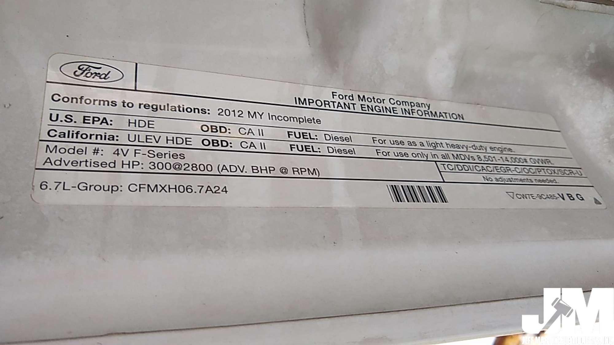 2012 FORD F-350 VIN: 1FD8W3GTXCEC98224 S/A FLAT BED