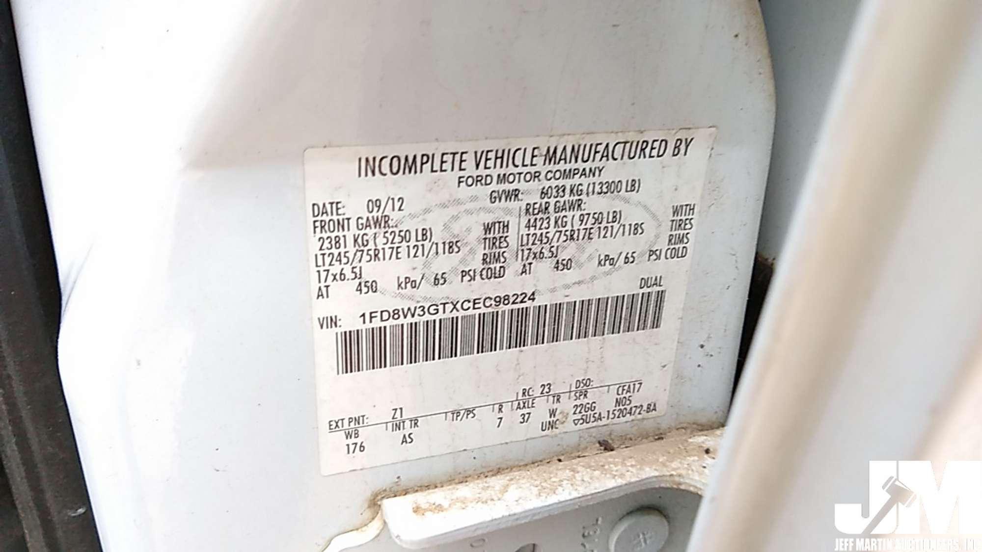 2012 FORD F-350 VIN: 1FD8W3GTXCEC98224 S/A FLAT BED