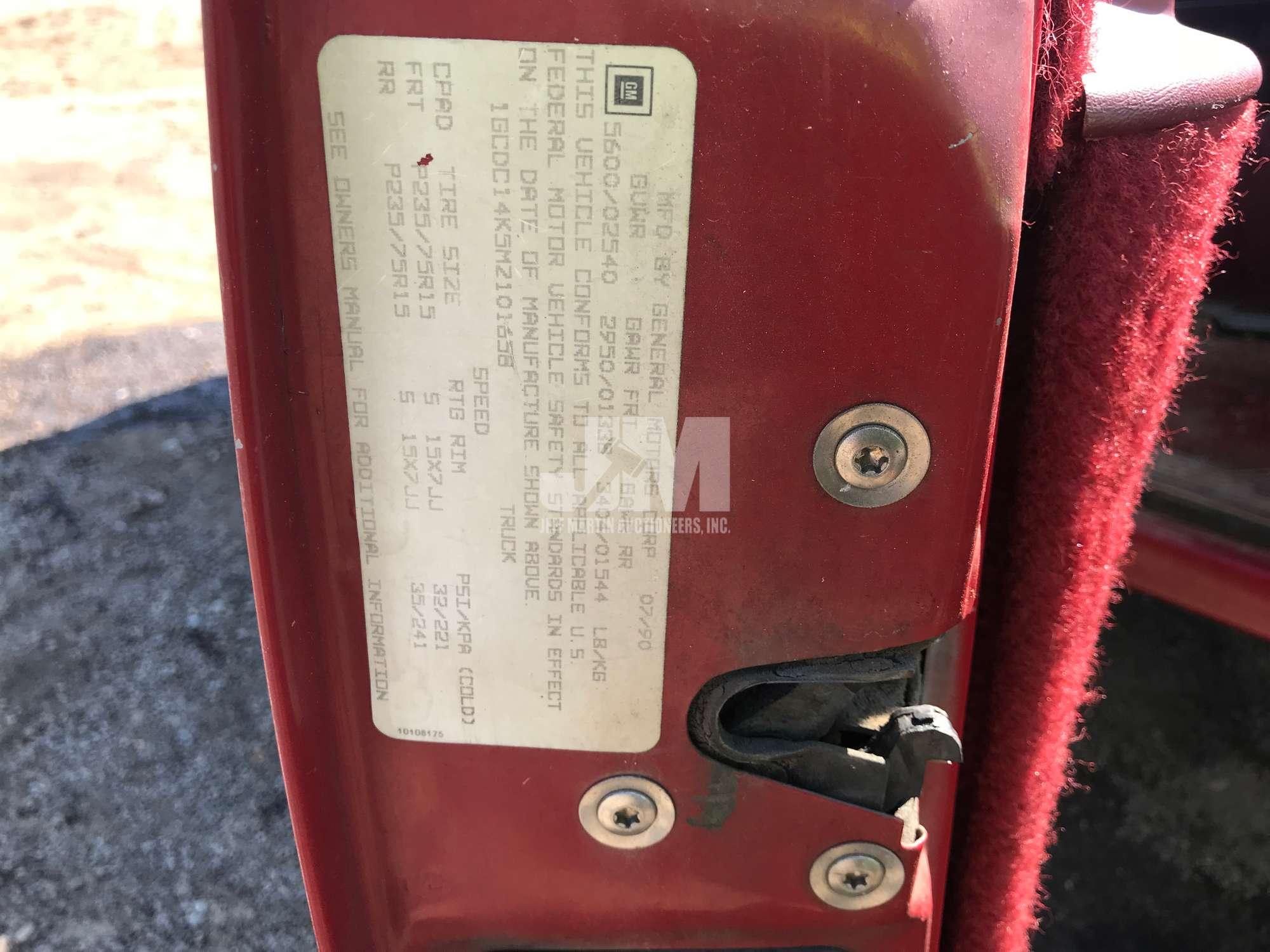 1991 CHEVROLET GMT-400 REGULAR CAB PICKUP VIN: 1GCDC14K5MZ101658