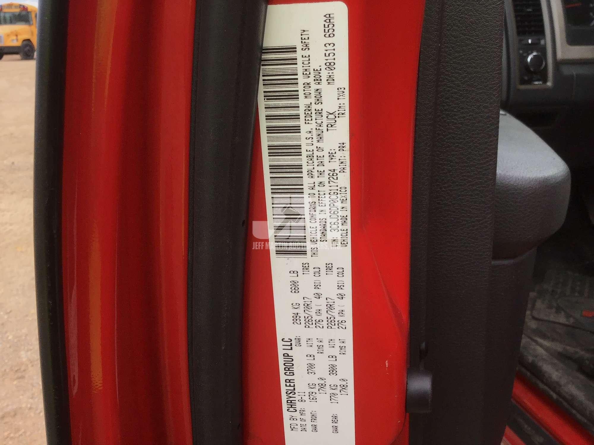 2012 DODGE RAM REGULAR CAB PICKUP VIN: 3C6JD6DP0CG117264