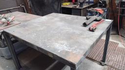 QTY OF (2) STEEL SHOP TABLES, (1) 48.5" L X