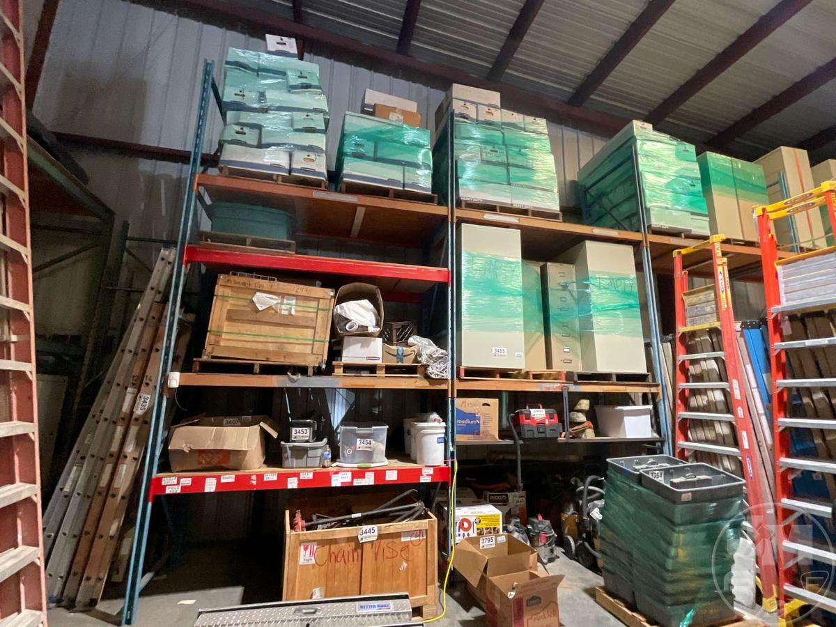7-SECTION PALLET RACKING STORAGE SHELVES, 42" DEPTH, ***CONTENTS NOT INCLUDED***,