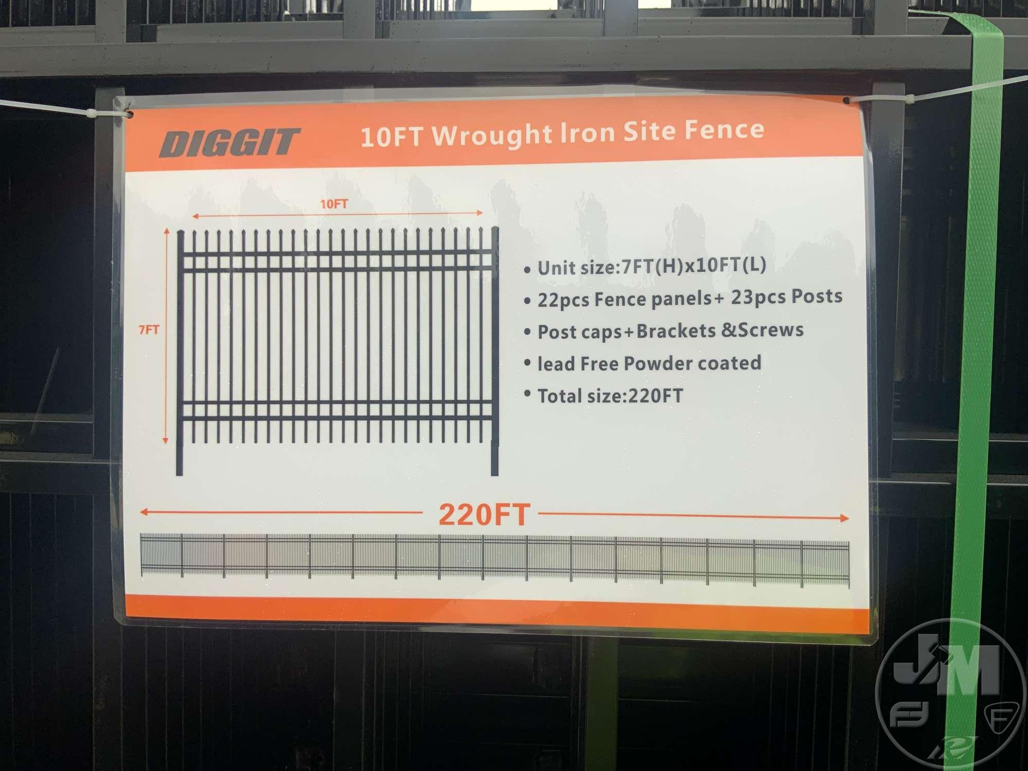 10FT WROUGHT IRON SITE FENCE, 7FT(H)X 10FT(L), 22 PCS PANELS/