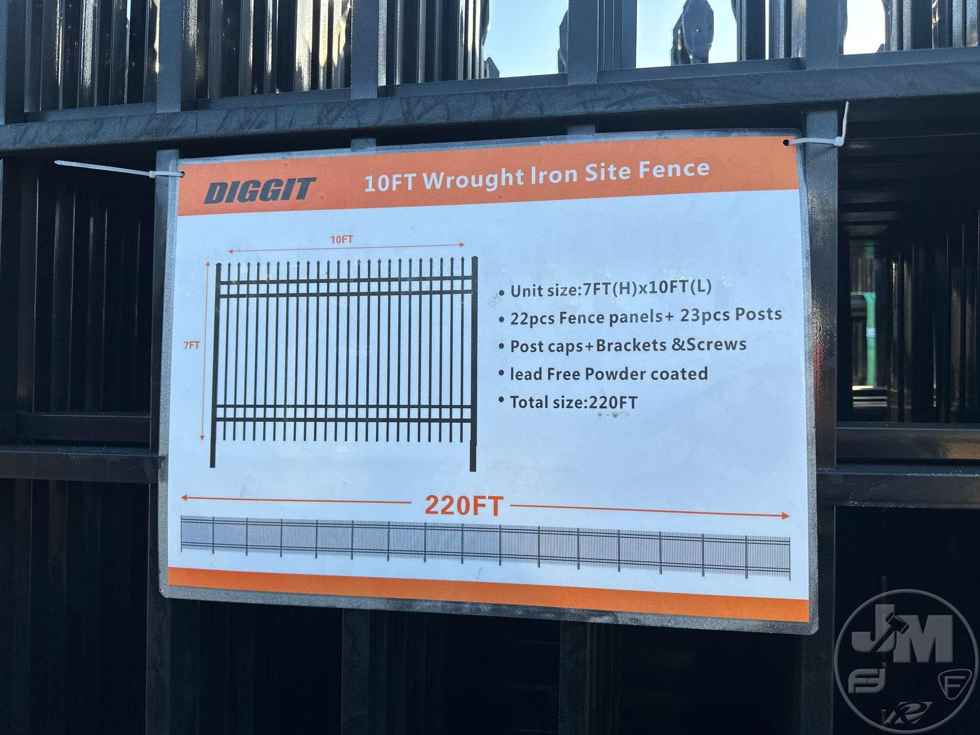 10FT WROUGHT IRON SITE FENCE, 7FT(H)X 10FT(L), 22 PCS PANELS/