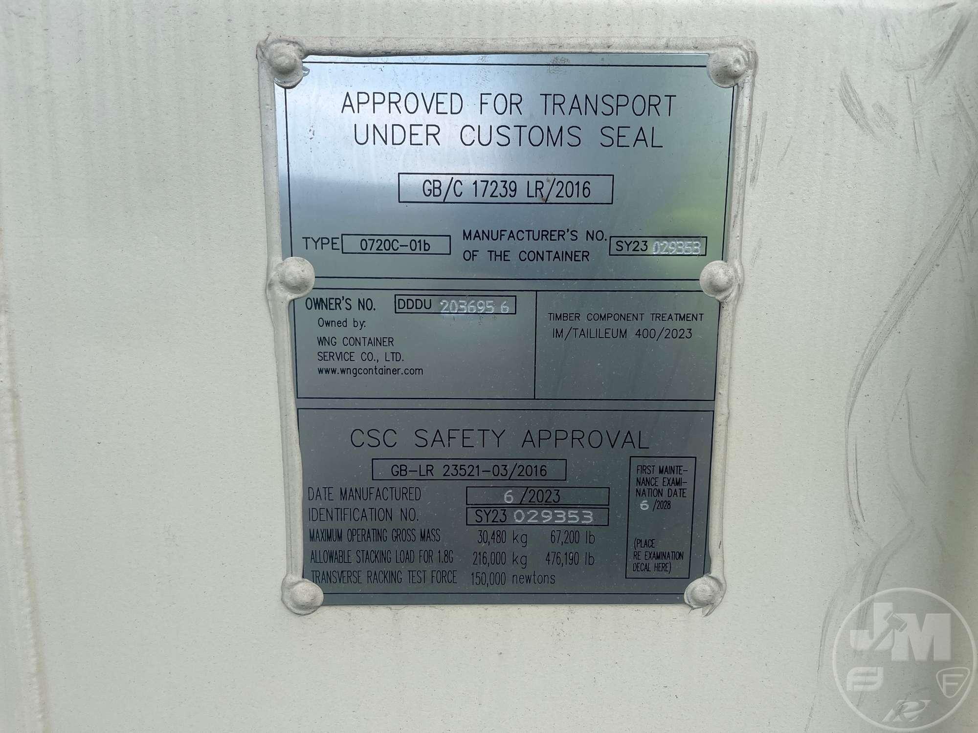 2023 WNG CONTAINER 20' CONTAINER SN: DDDU2036956