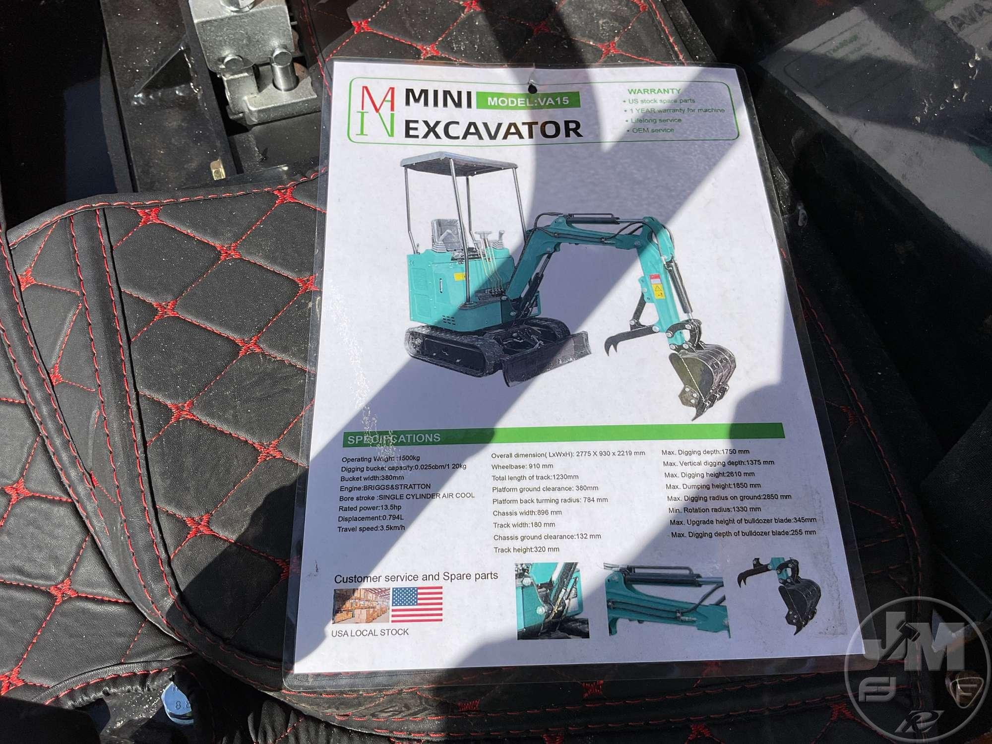 2023 MIVA VA15 MINI EXCAVATOR SN: VA15609