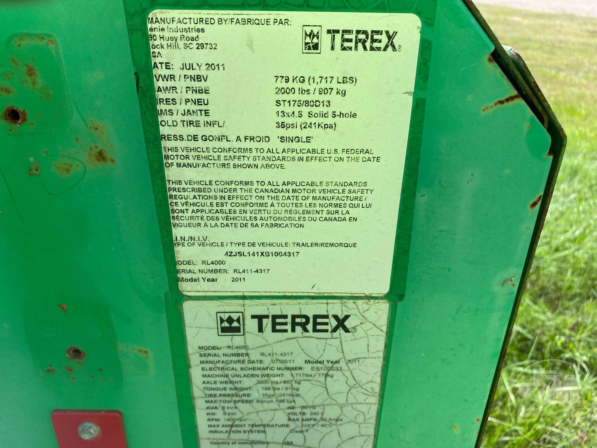 2019 TEREX RL4000 PORTABLE LIGHT TOWER SN: RL411-4317
