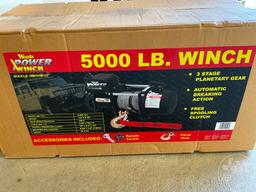 WOOD POWER 5000LB WINCH, REMOTE AND CLEVIS HOOK