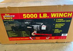 5000LB WOOD POWER WINCH W/ REMOTE CONTROL AND CLEVIS HOOK