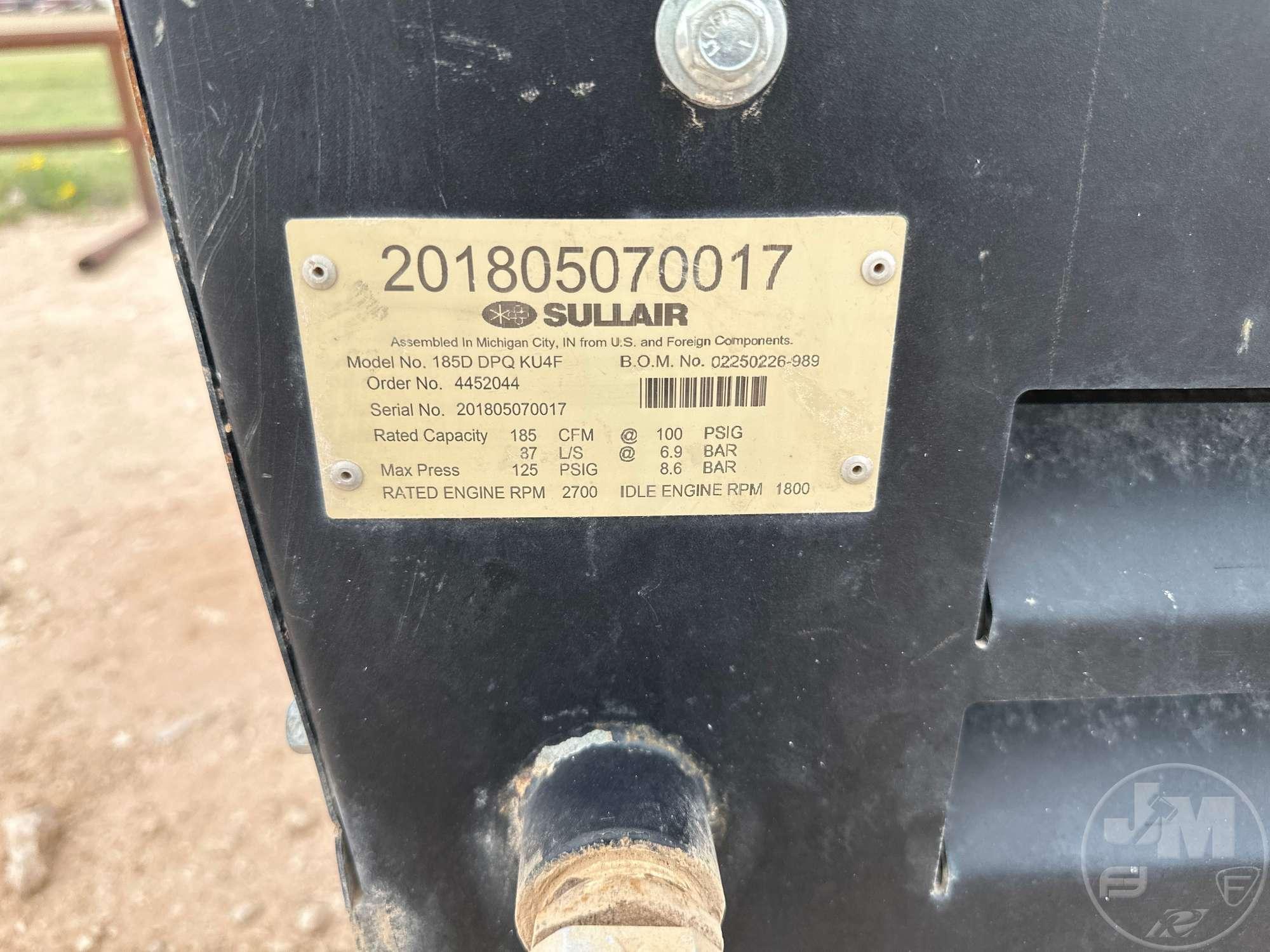 2018 SULLAIR 185DPQ PORTABLE AIR COMPRESSOR SN: 201805070017