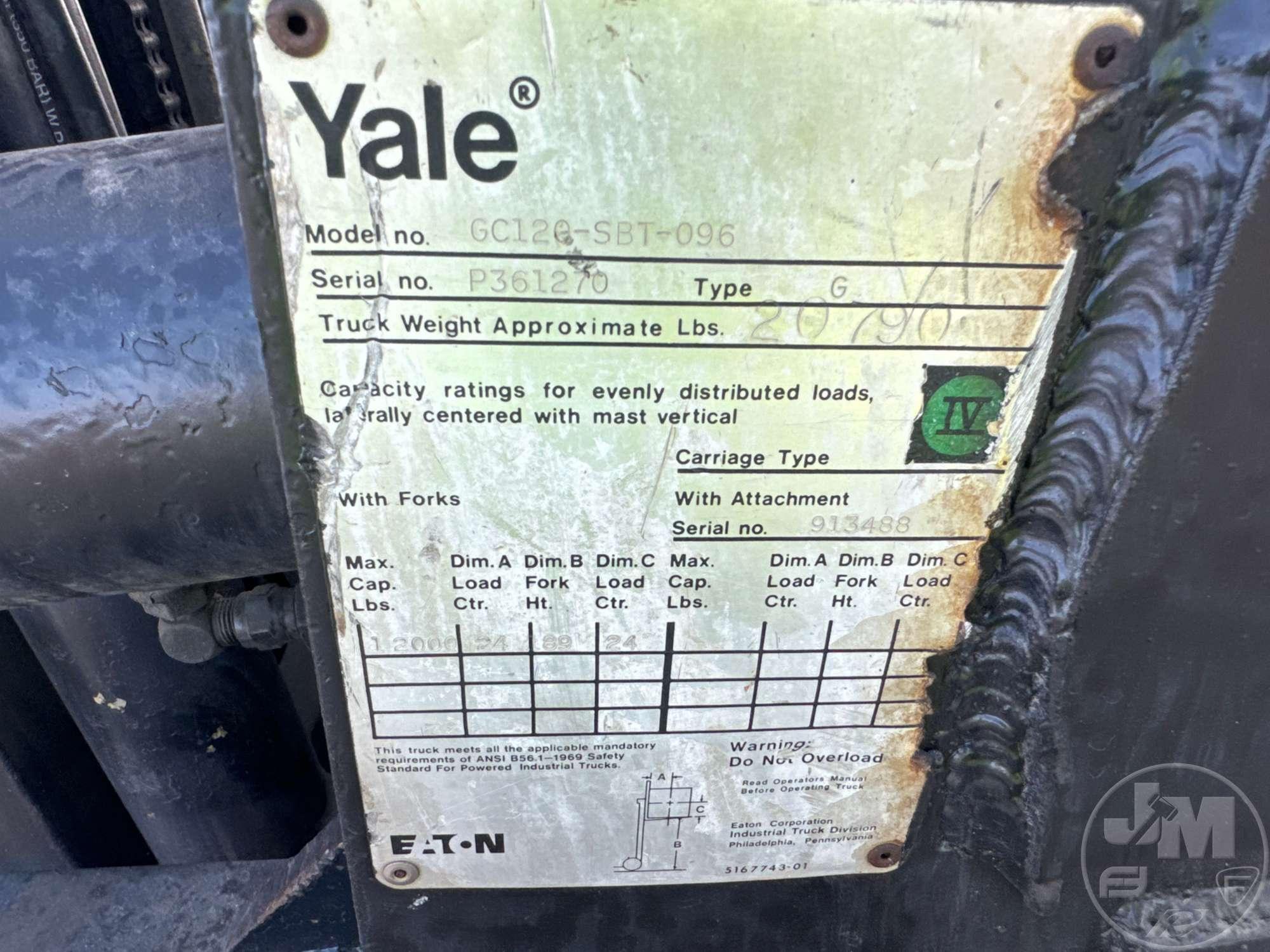 YALE GC120-SBT-096 CUSHION TIRE FORKLIFT SN: P361270