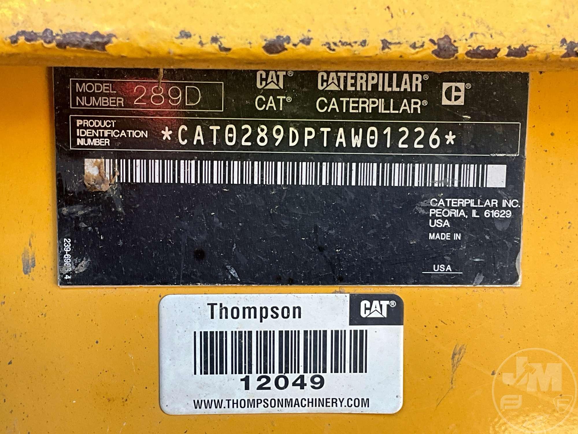 2014 CATERPILLAR MODEL 289D MULTI TERRAIN LOADER SN: CAT289DPTAW01226