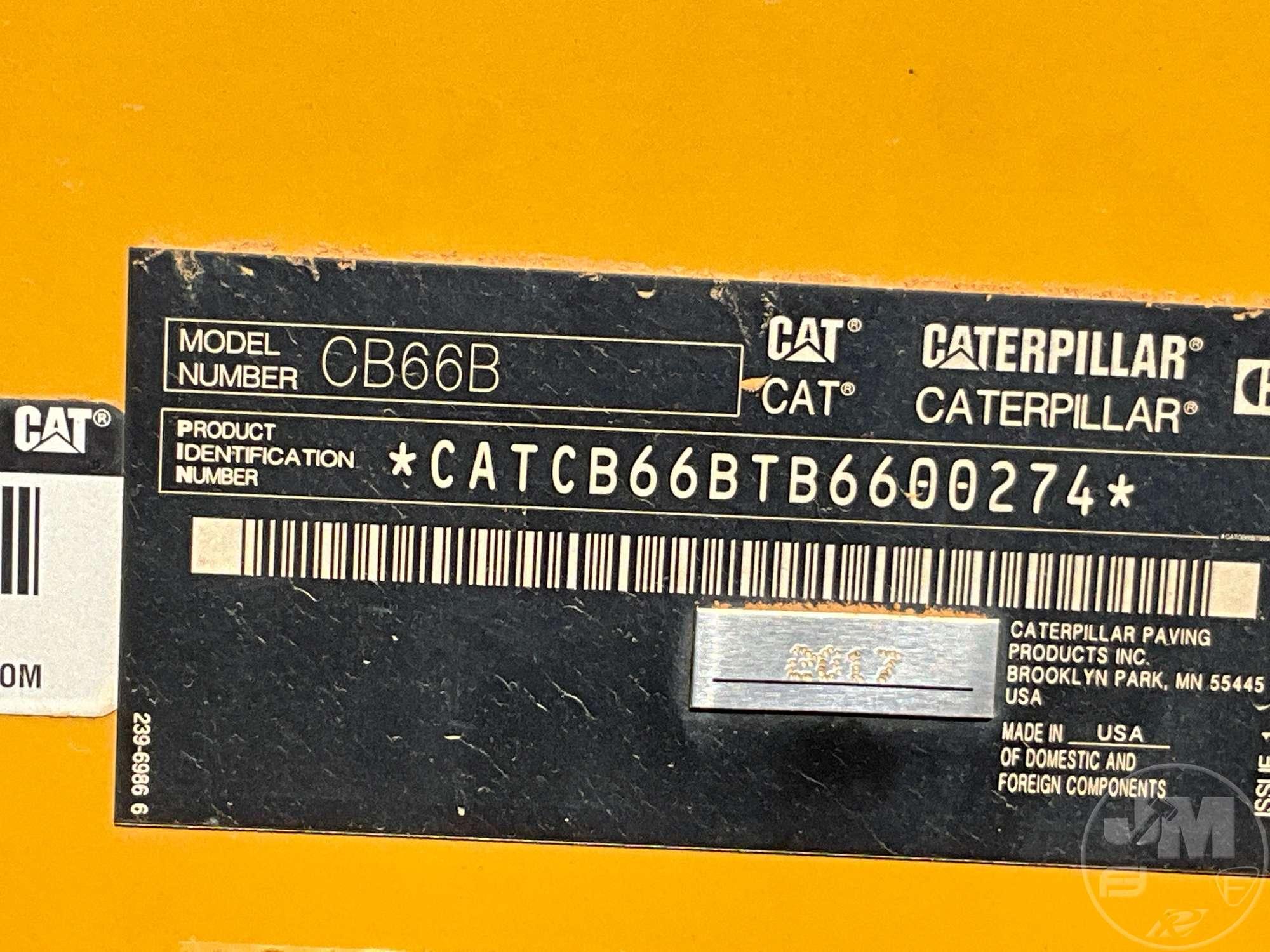 2017 CATERPILLAR CB66B TANDEM VIBRATORY ROLLER SN: CATCB66BTB660027