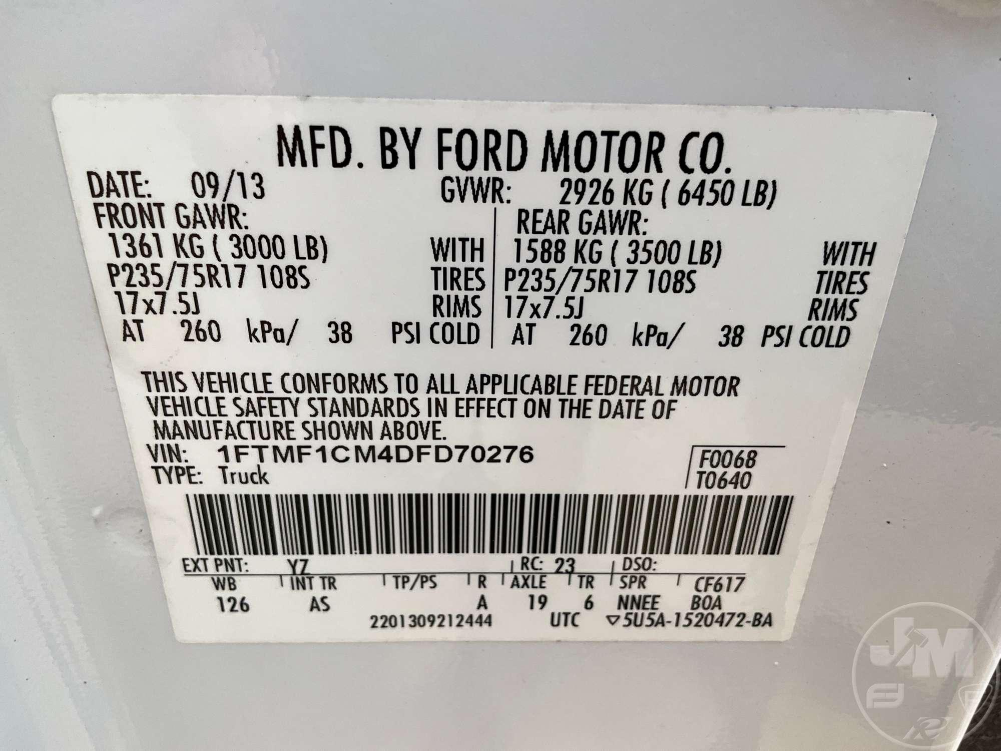 2013 FORD F-150 REGULAR CAB PICKUP VIN: 1FTMF1CM4DFD70276