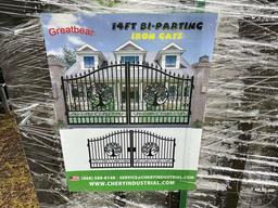 2024 GREATBEAR 14' BI-PARTING WROUGHT IRON GATE, W/ TREE INLAY,