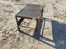 METAL FRAMED WOODEN TABLE W/4 WHEELS