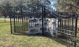 16' DRIVEWAY ENTRANCE GATES WITH TREE OF LIFE INLAY, POSTS,