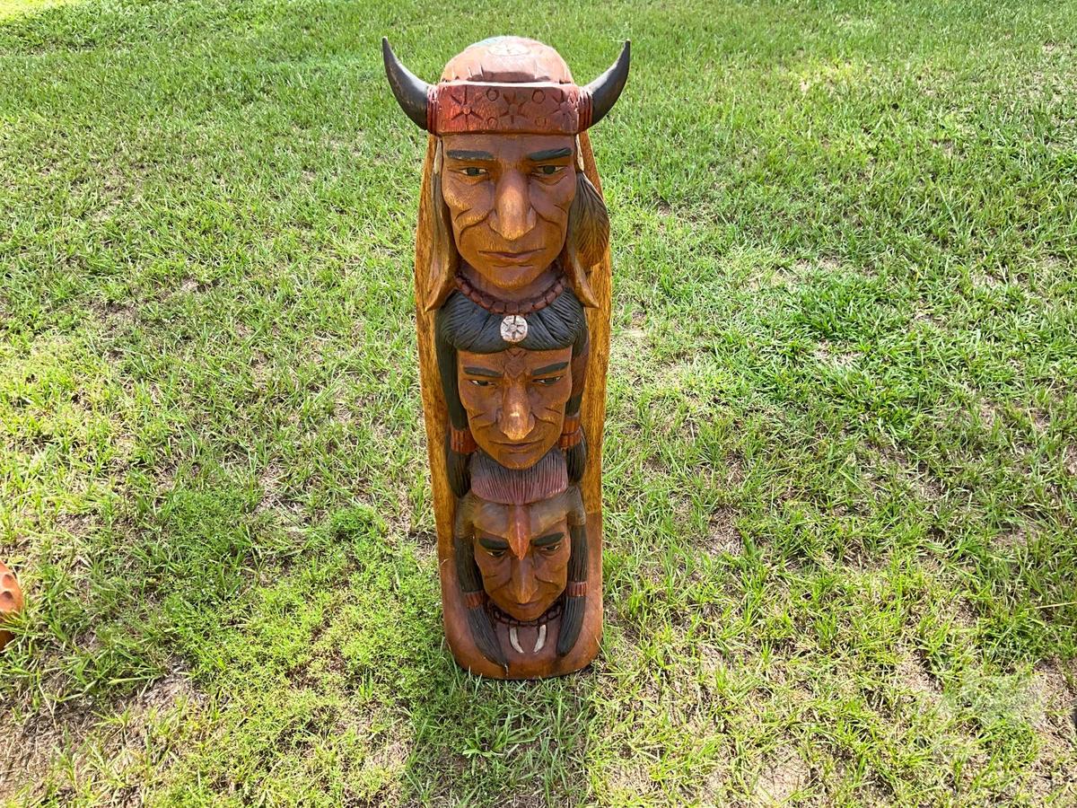 TEAK WOOD INDIAN TOTEM POLE