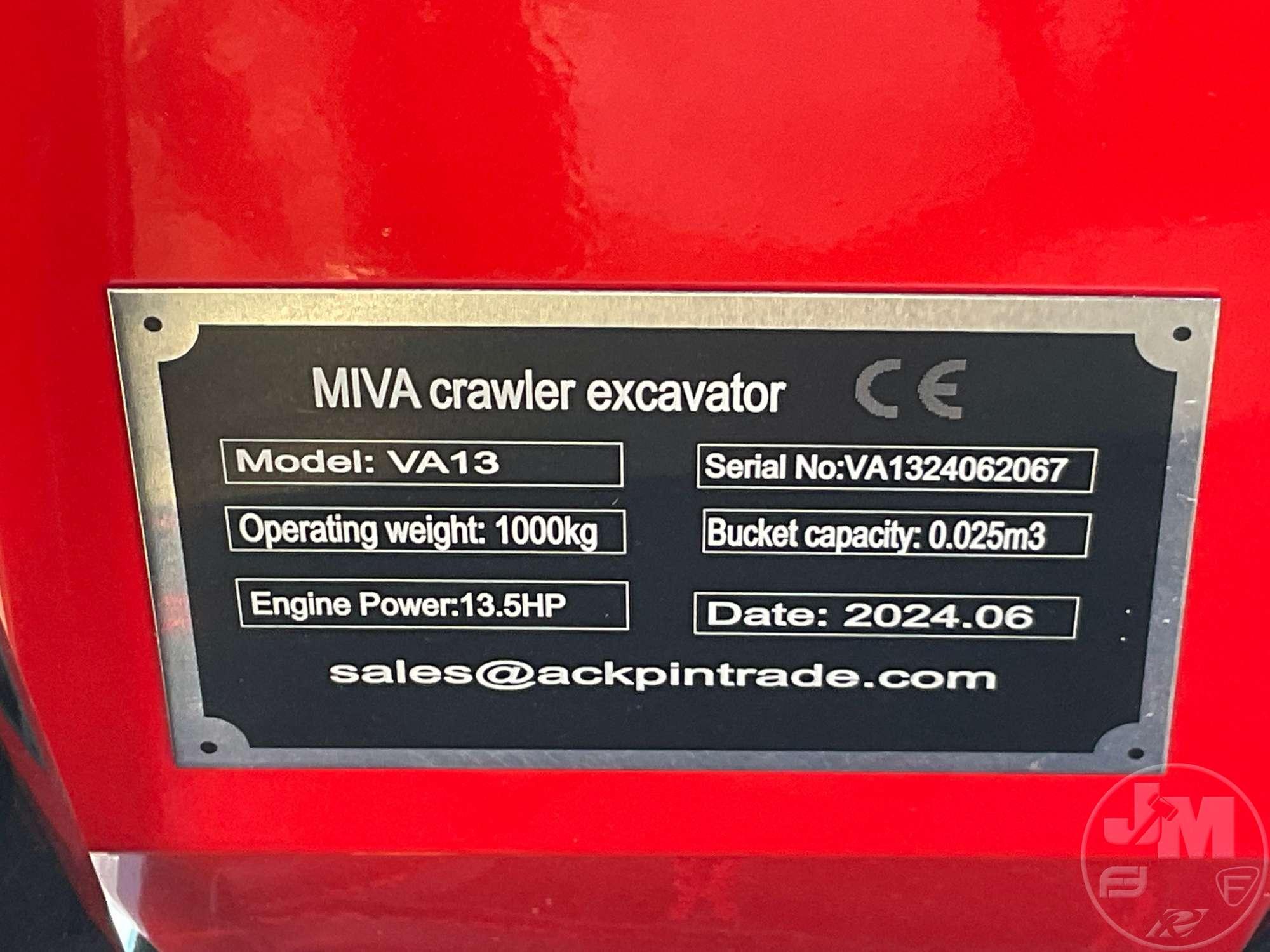 2024 MIVA VA13 MINI EXCAVATOR SN: VA1324062067