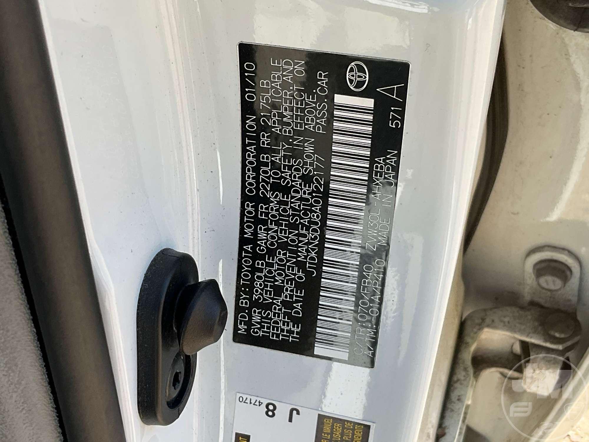 2010 TOYOTA PRIUS VIN: JTDKN3DU8A0122177 FWD