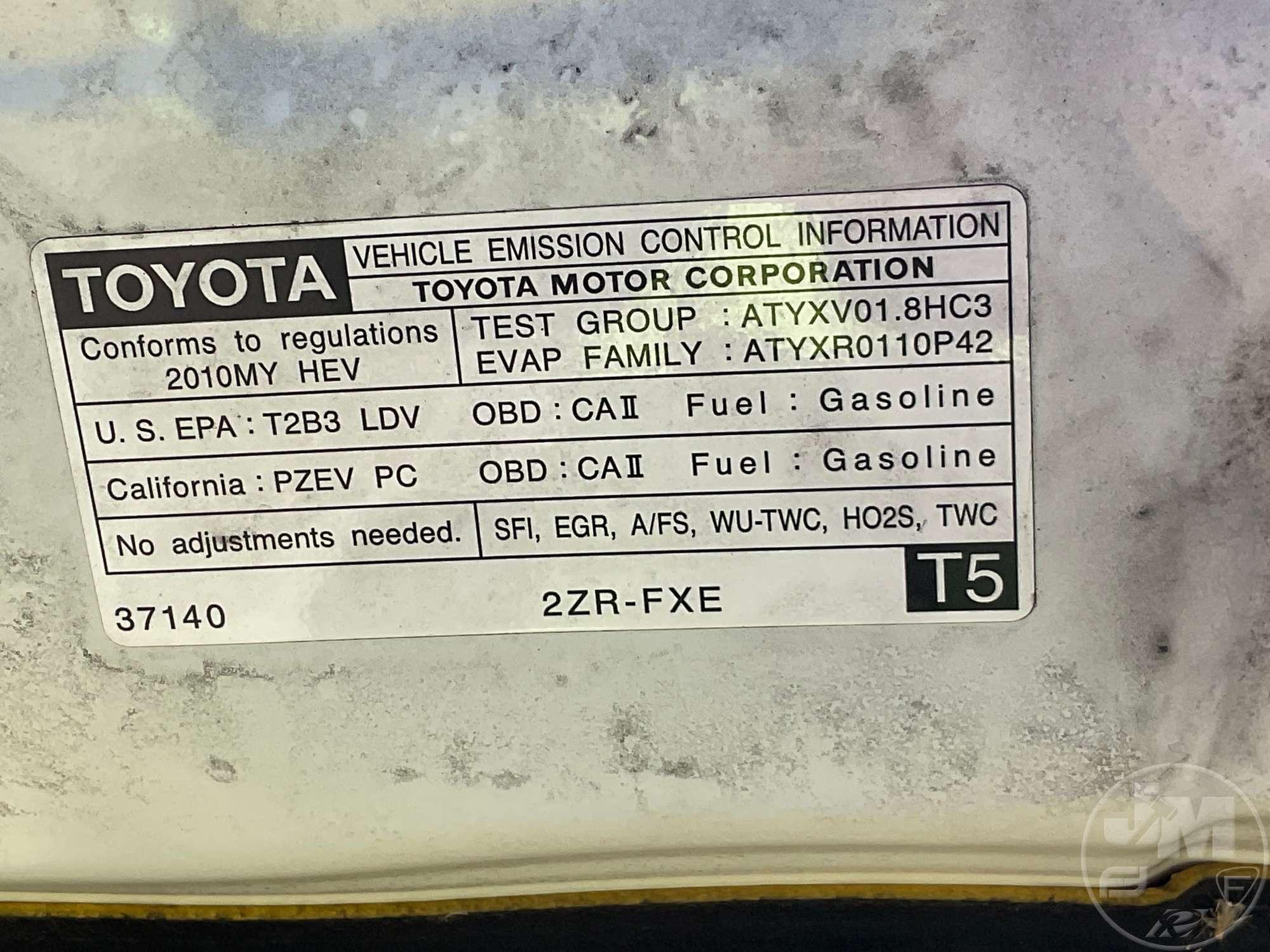 2010 TOYOTA PRIUS VIN: JTDKN3DU8A0122177 FWD