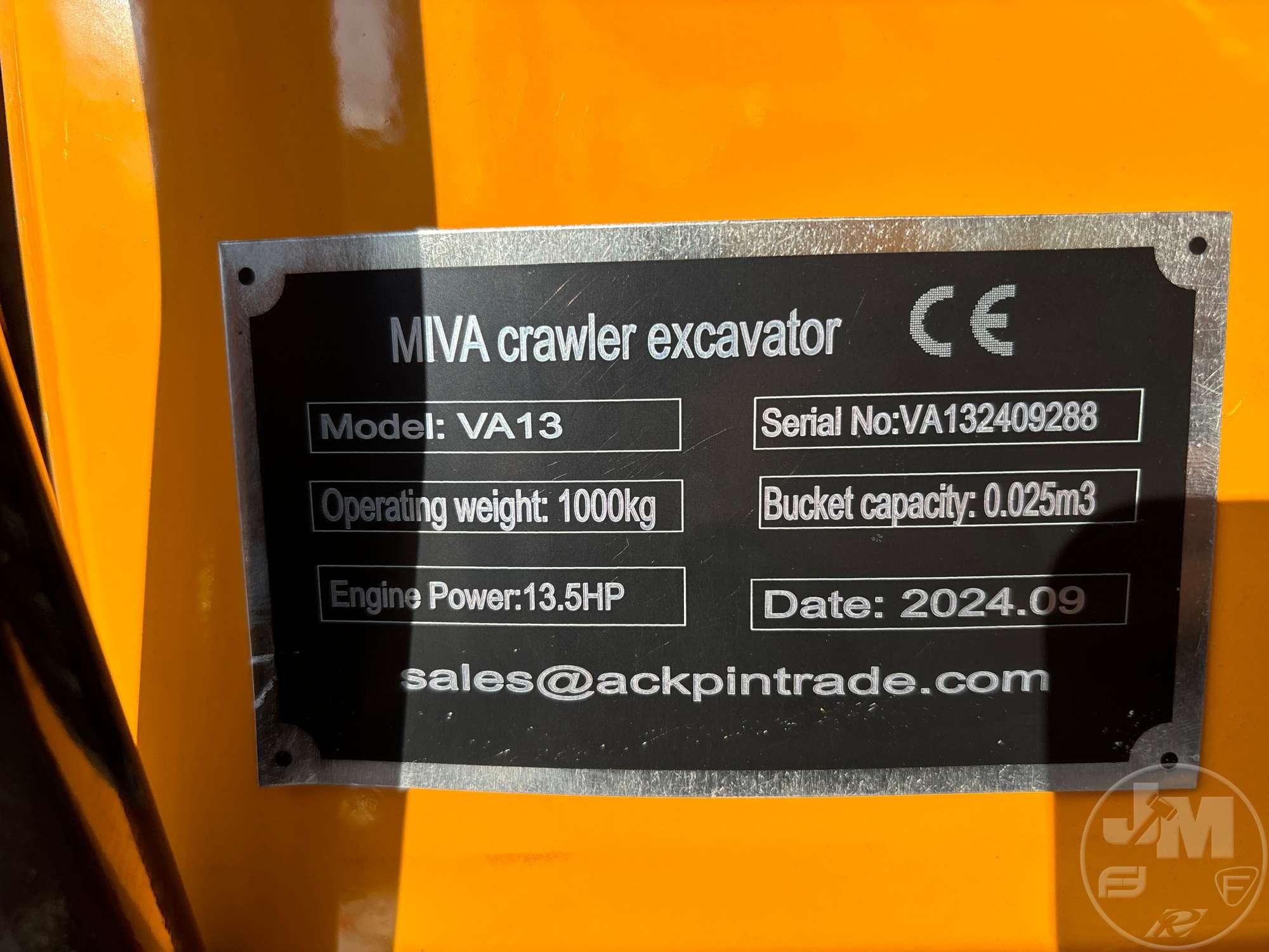 UNUSED 2024 MIVA VA13 MINI EXCAVATOR SN: VA132409288