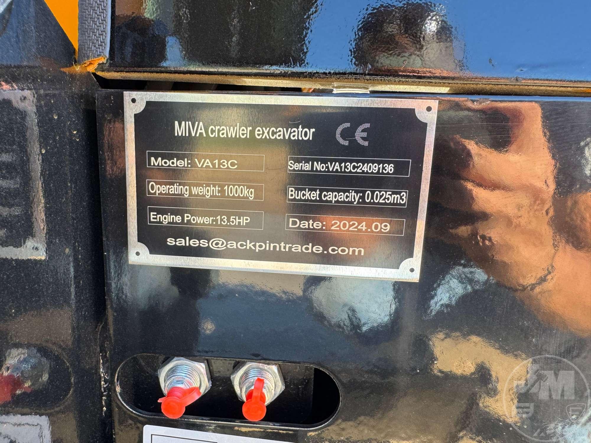 UNUSED 2024 MIVA VA13C MINI EXCAVATOR SN: VA13C2409136