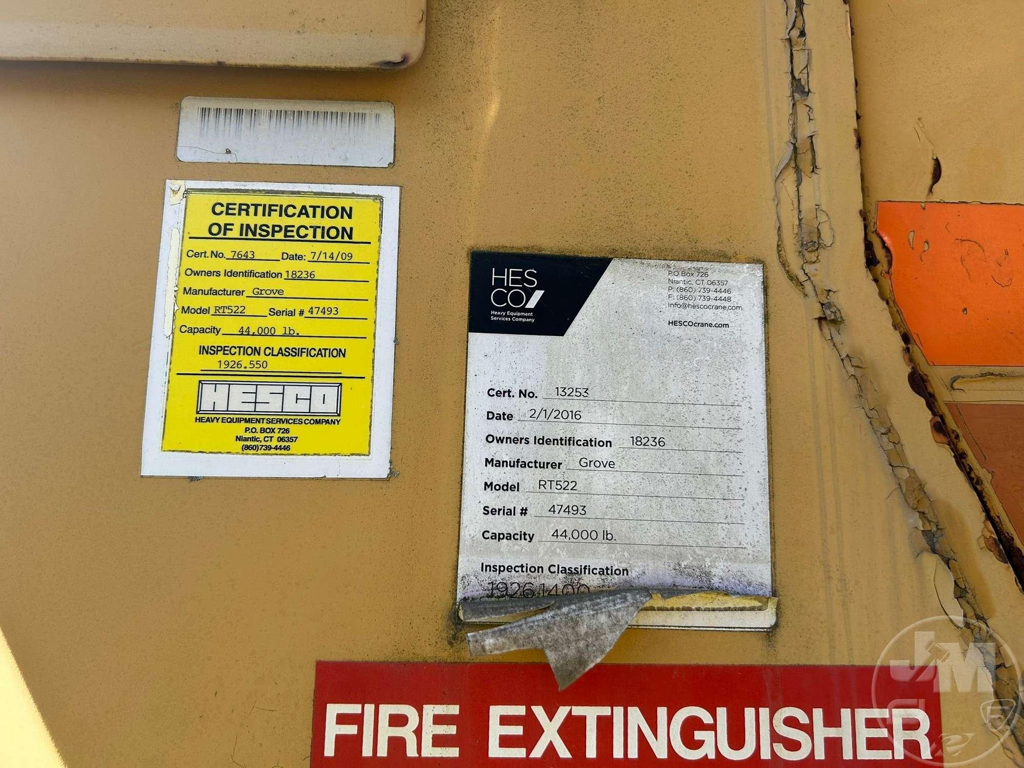 1981 GROVE RT522 ROUGH TERRAIN CRANE SN: 47493
