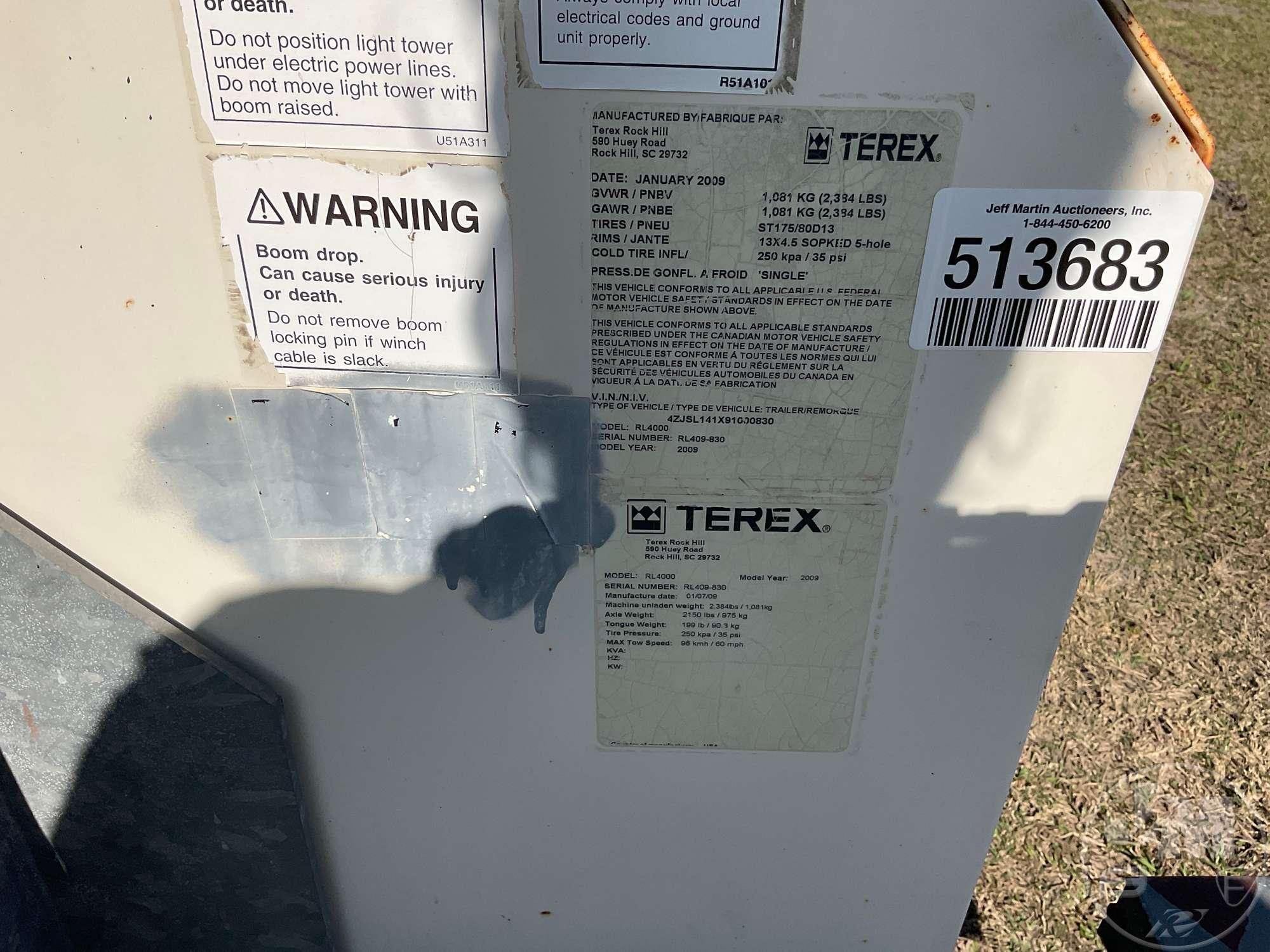 2009 TEREX RL4000 4 BULB LIGHT TOWER SN: RL409-830