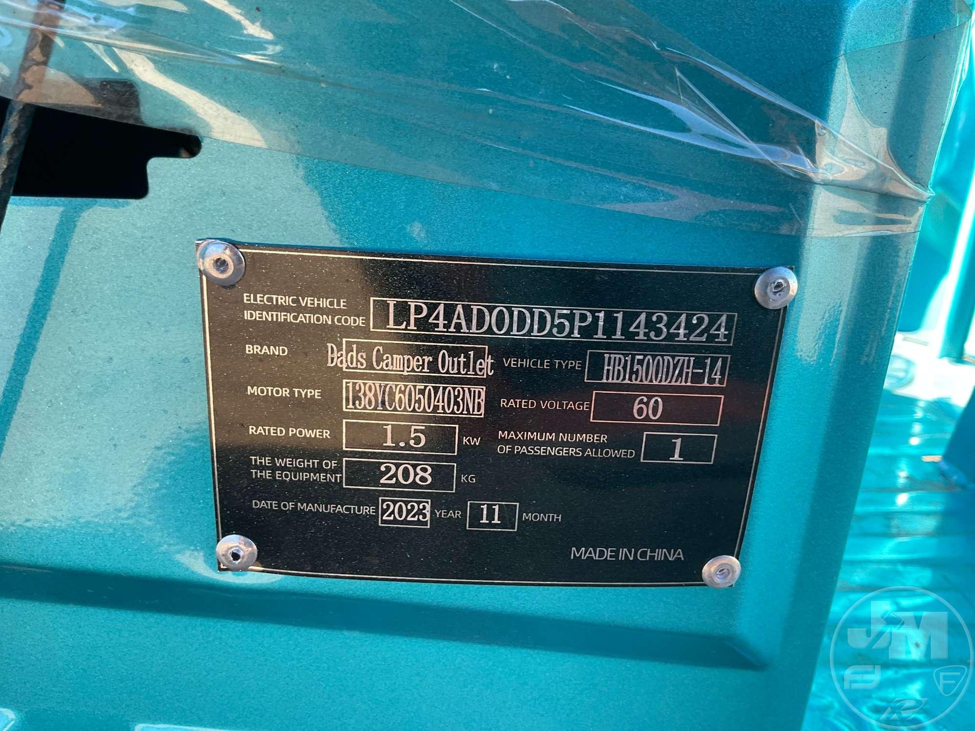 2023 DAD’......S CAMPER OUTLET  HB1500DZH-14 UTV SN: LP4AD0DD5P1143434