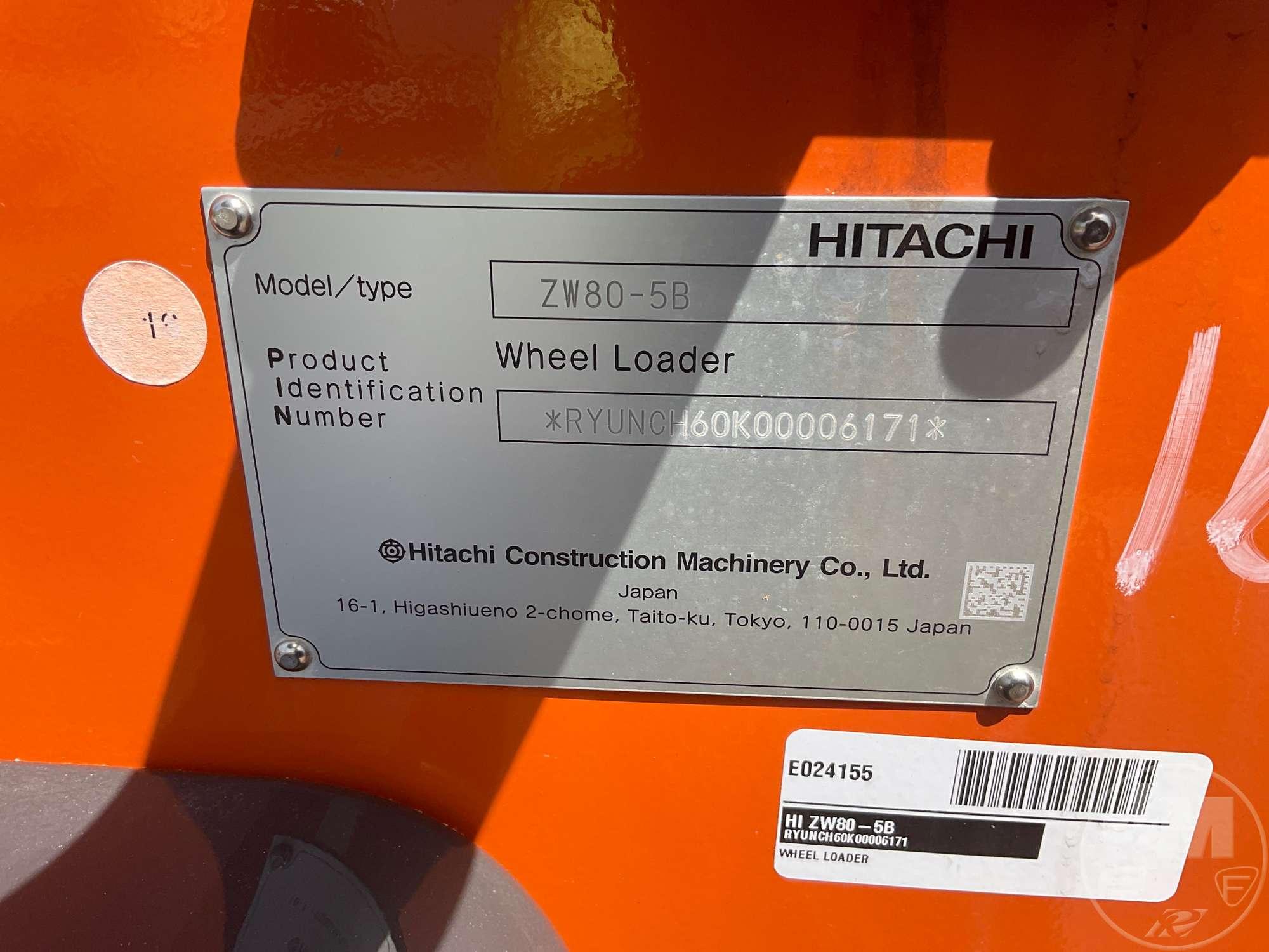 2024 HITACHI ZW80-5B WHEEL LOADER SN: RYUNCH60K00006171