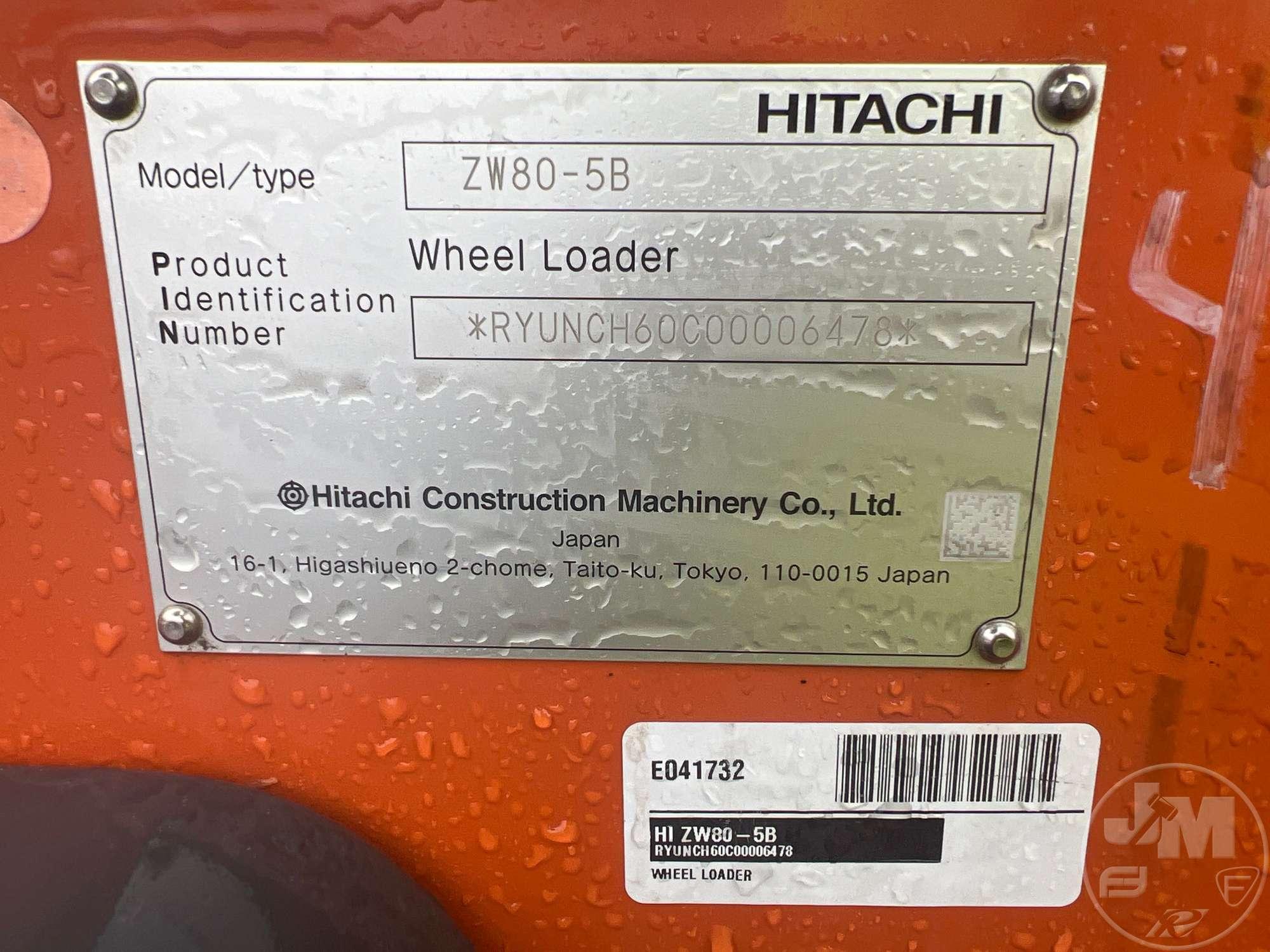 2024 HITACHI ZW80-5B WHEEL LOADER SN: RYUNCH60C00006478