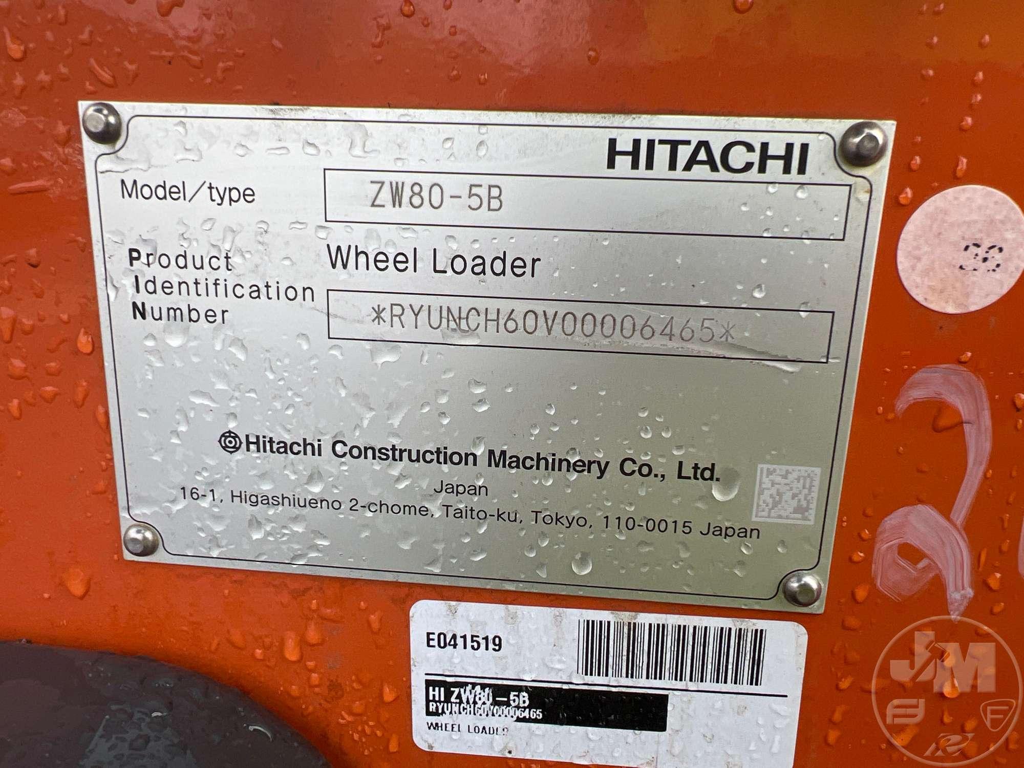 2024 HITACHI ZW80-5B WHEEL LOADER SN: RYUNCH60V00006465