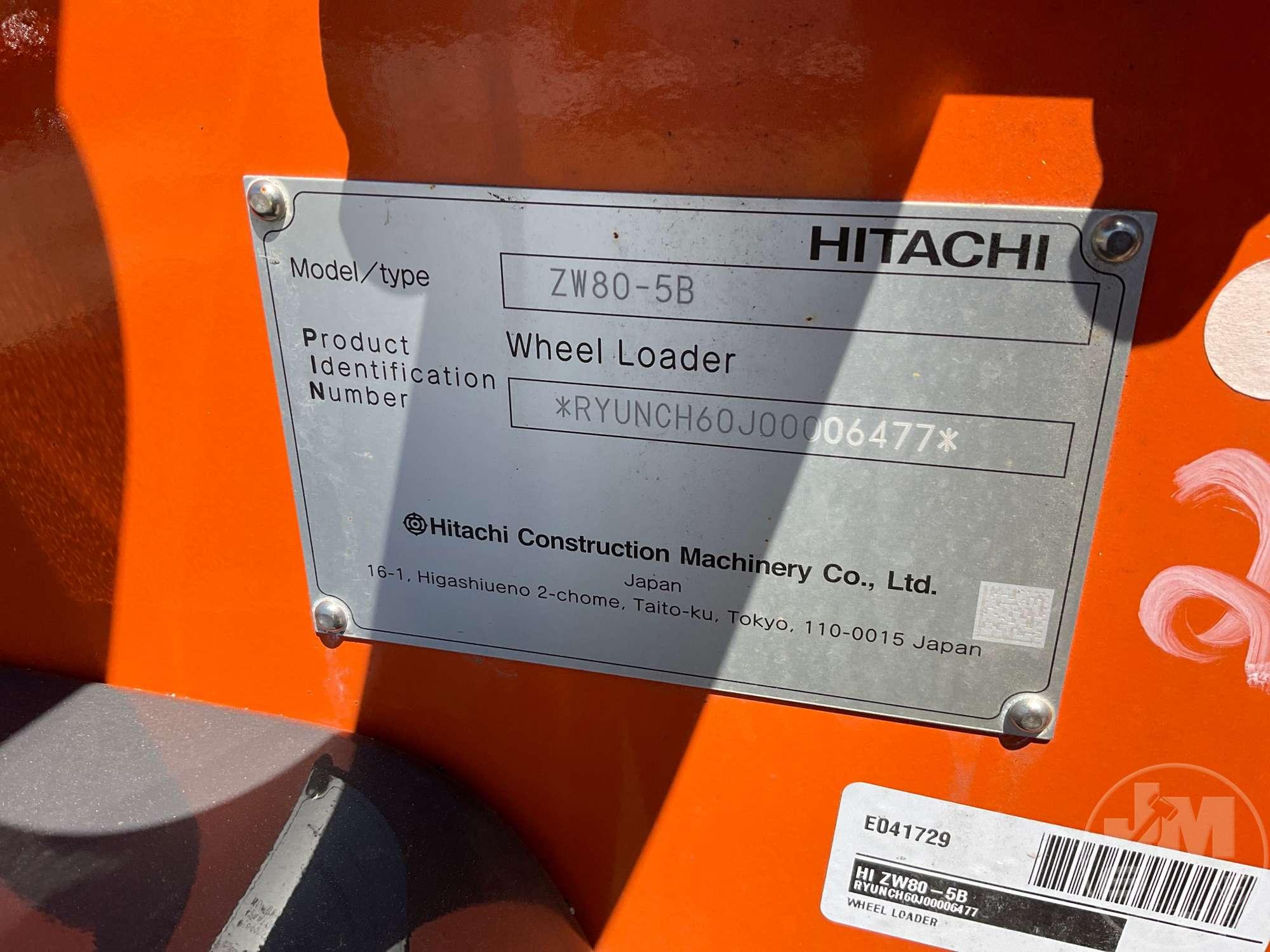 2024 HITACHI ZW80-5B WHEEL LOADER SN: RYUNCH60J00006477