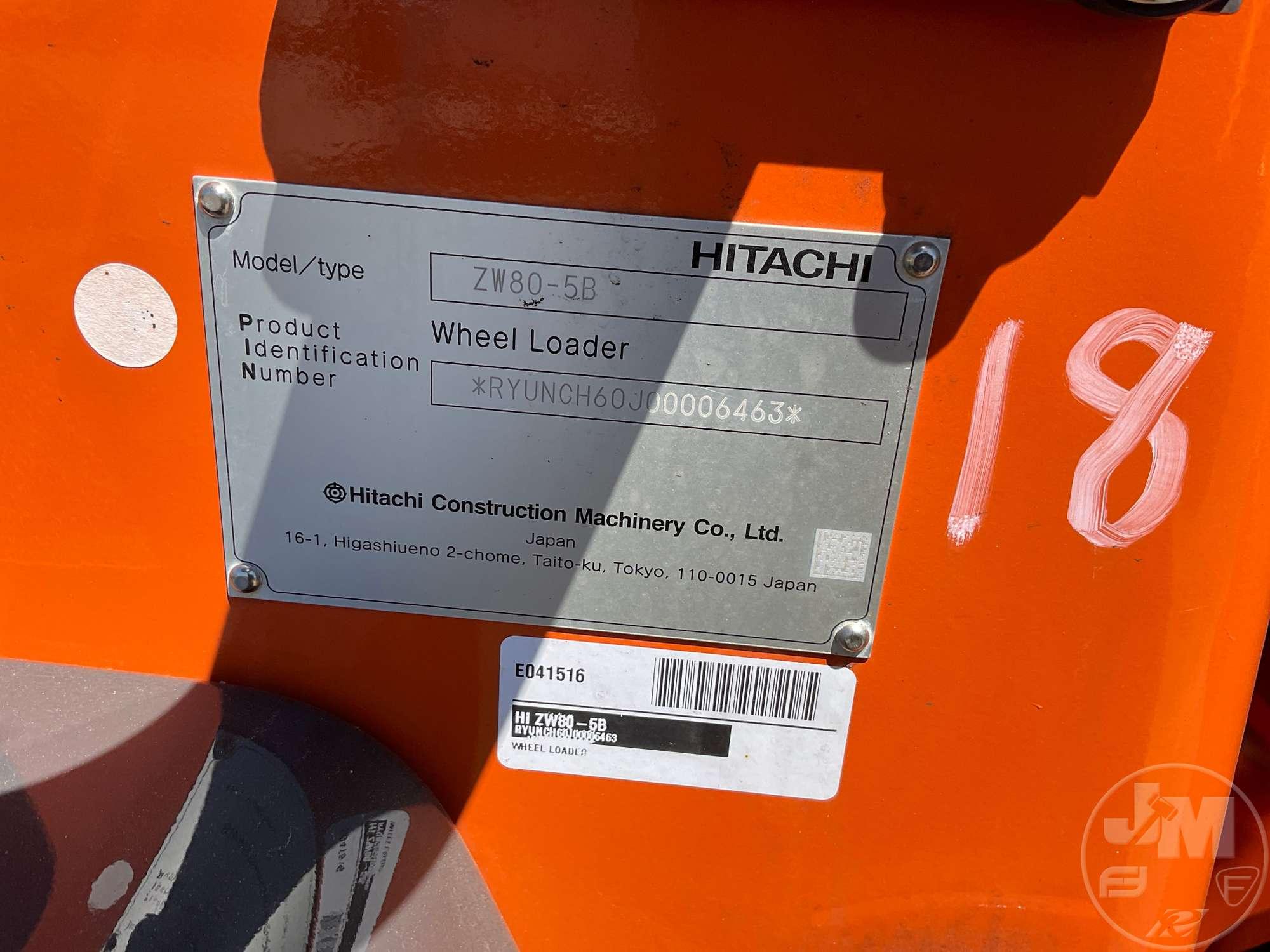 2024 HITACHI ZW80-5B WHEEL LOADER SN: RYUNCH60J00006463