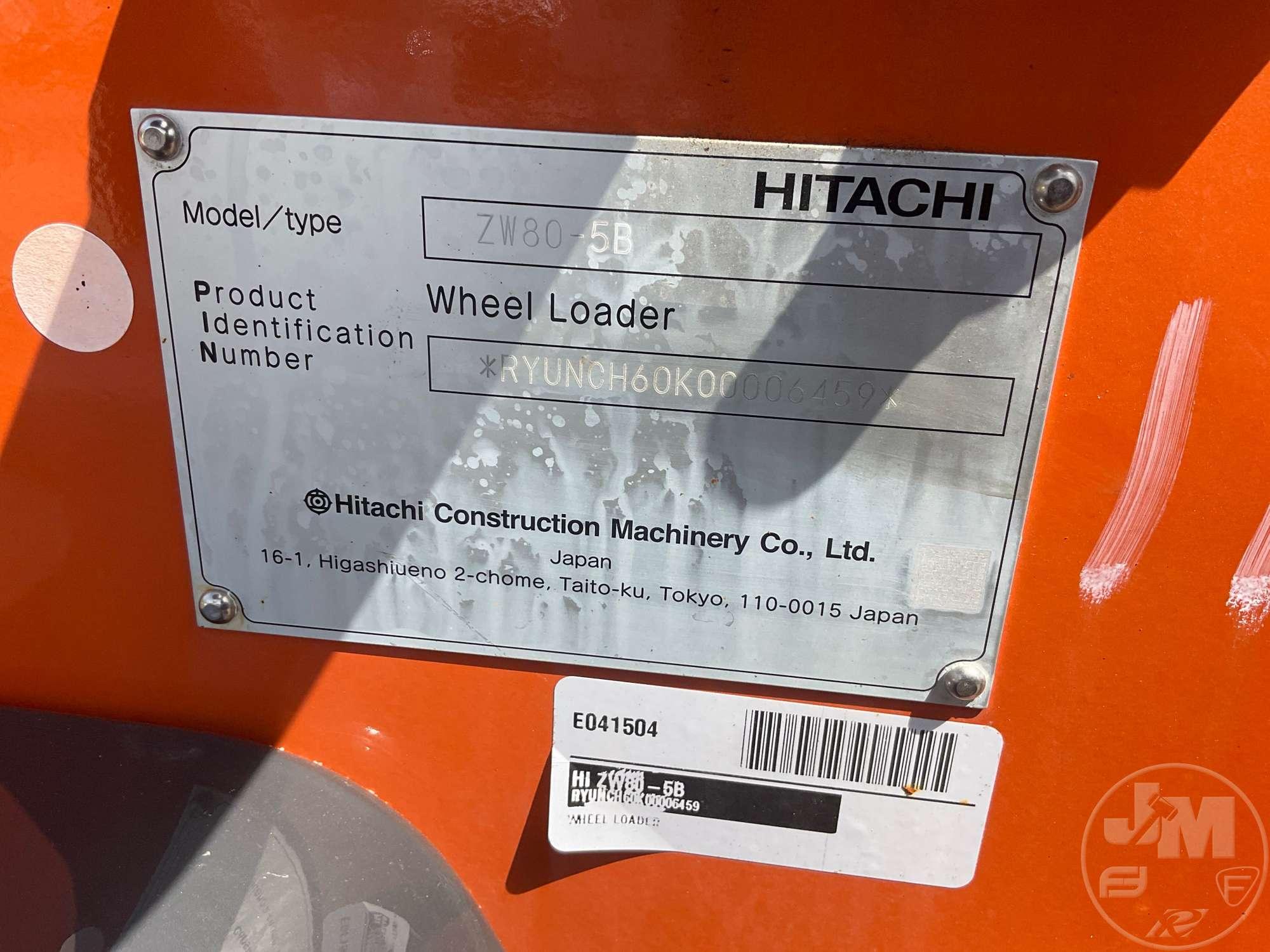 2024 HITACHI ZW80-5B WHEEL LOADER SN: RYUNCH60K00006459