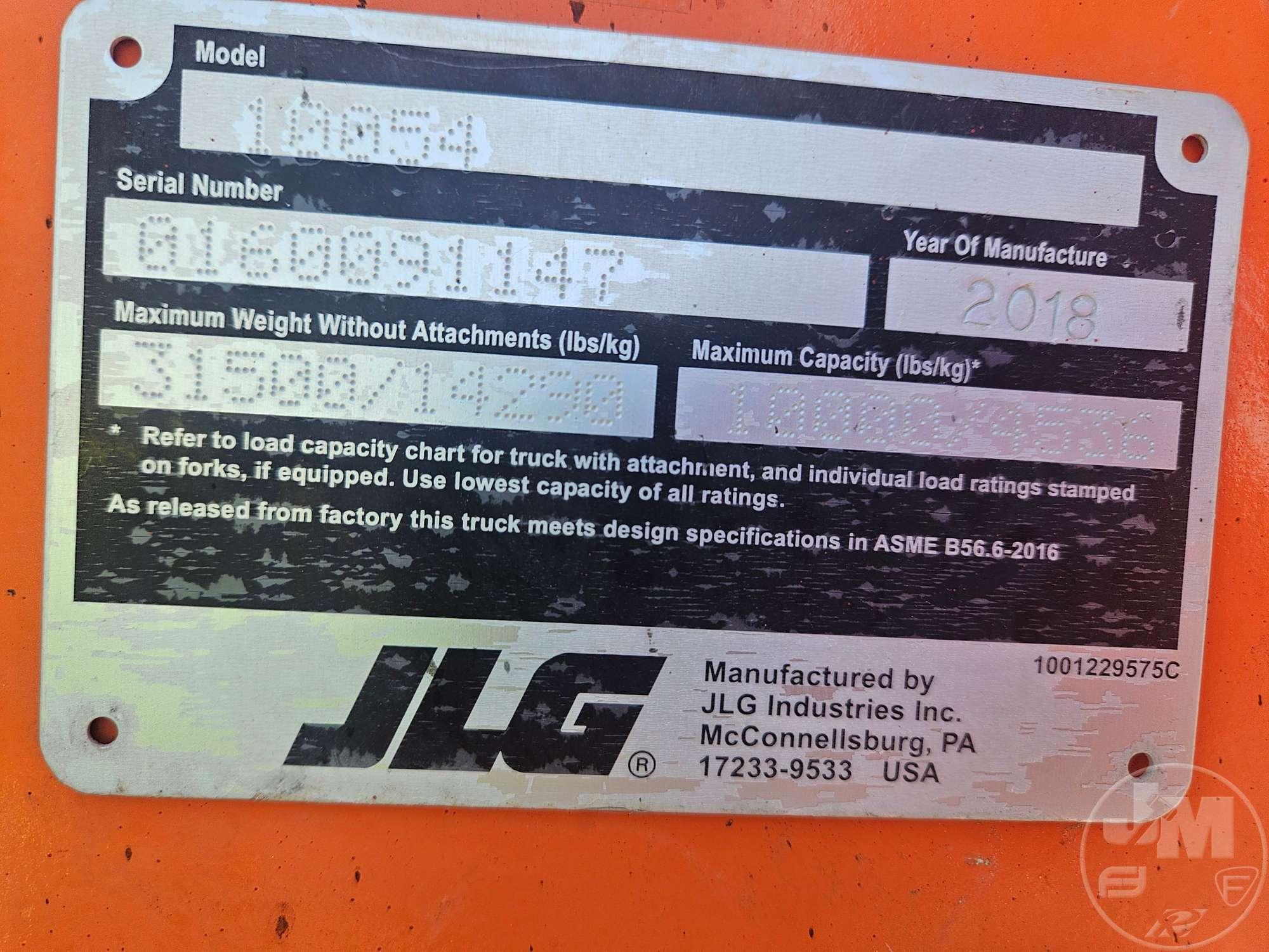 2018 JLG 10054 10000 LB TELESCOPIC FORKLIFT SN: 0160091147