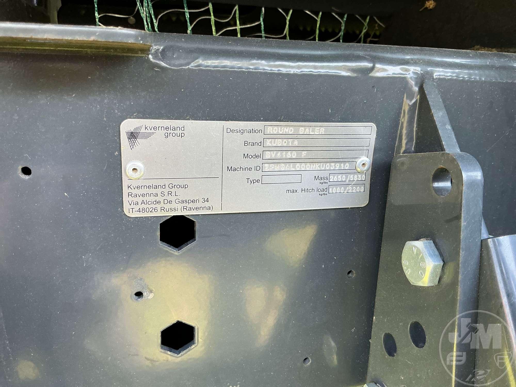 2022 KUBOTA ROUND BALER BV4160F SN: ZPMBAL000NKU03910