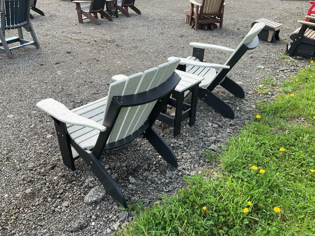 2 Poly Adirondack Chairs & End Table