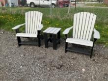 2 Poly Adirondack Chairs & End Table
