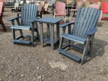 2 Poly Modern High Adirondack Chairs & End Table