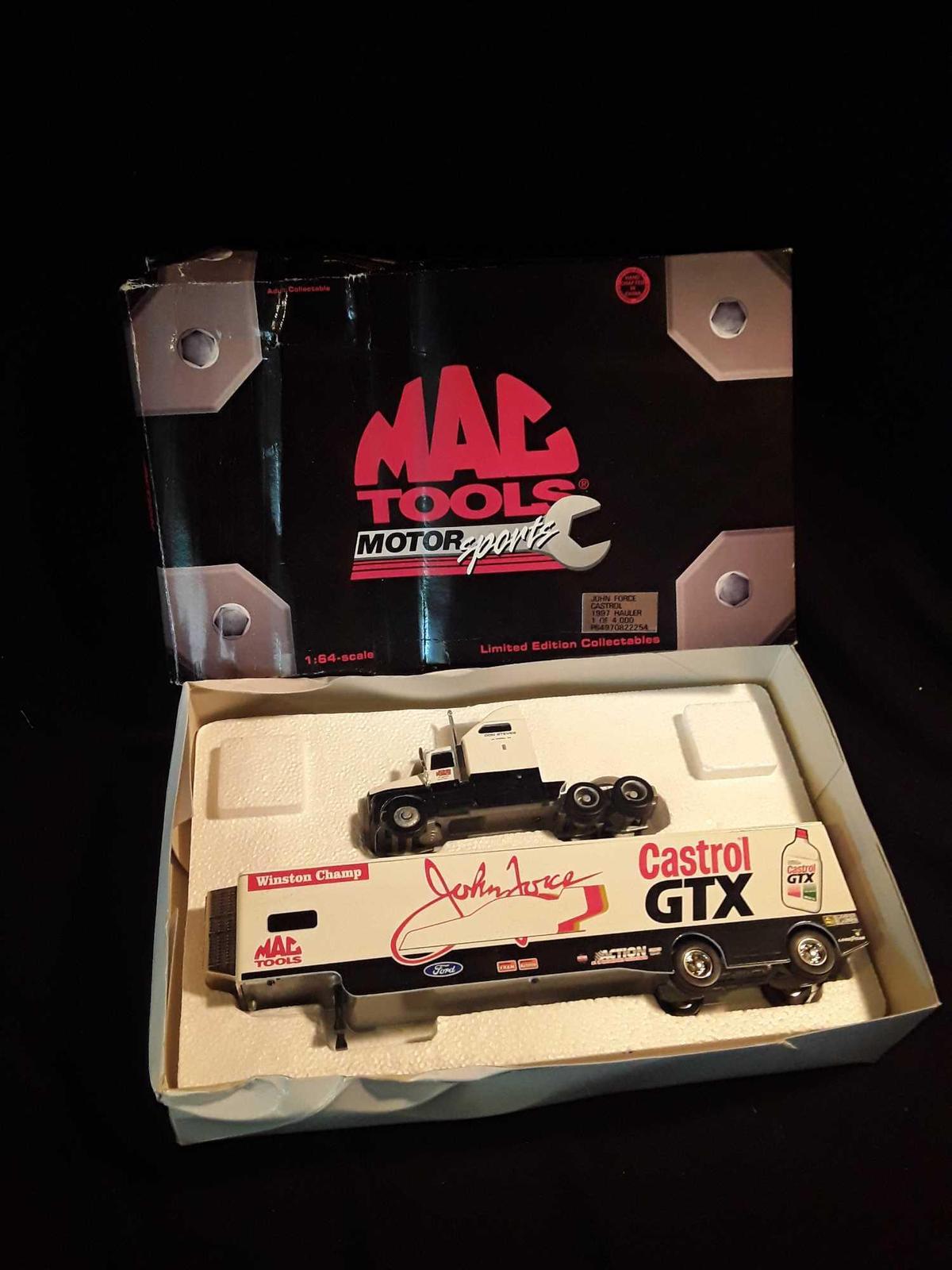 IN BOX, Mac Tools, Motor Sports, Model 1997 JOHN FORCE Castrol Hauler, 1:64 Scale
