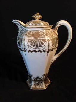 Antique Nippon Chocolate Pot White Beaded Gold